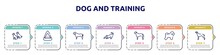 Dog And Training Concept Infographic Design Template. Included Dogs, Cat Playhouse, Mastiff, Dogs Playing, Bullmastiff, Bichon Frise, Greyhound Icons And 7 Option Or Steps.