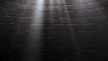 sunbeams on cellar brick wall, dust particles flying in the air. rays of light in a dark room. seaml