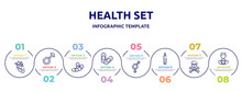 Health Set Concept Infographic Design Template. Included Heart Organ, Female, Two Color Pill, Sticking Plaster, Male And Female, Health Thermometer, Skull And Crossbones, Medical Doctor Icons And 8