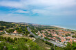 Vista from Torre di Palme to the villages of Marina Palmense and Santa Maria a Mare, over the E55 highway in Marche region in Italy.