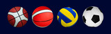 Set of sport ball such as the orange basketball , classic football ,volleyball , Balls for playing games set, concept of different one among group, Round sports equipment ball concept,
