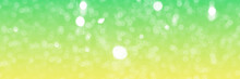 Summer Green Sparkling Glitter Bokeh Background, Banner Texture. Abstract Defocused Lights Header. Wide Screen Wallpaper. Panoramic Web Banner With Copy Space For Design