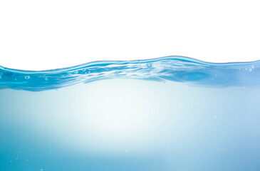  Water waves cause bubbles and splatter in clear blue water.