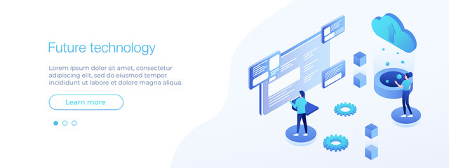 Future technology banner template concep in isometric vector illustration. Vector web banner layout template. Vector illustartion EPS 10