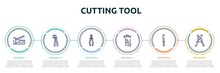 Cutting Tool Concept Infographic Design Template. Included Big Stapler, Forceps, Nippers, Dumpster, Bread Knife, Pruning Shears Icons And 6 Option Or Steps.