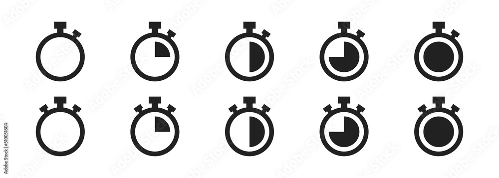 Set of timer. Timer icon set. Vector isolated illustration. Countdown ...