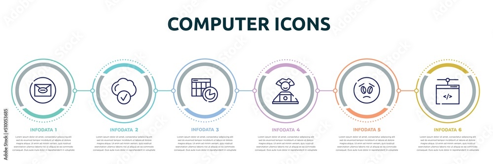 computer icons concept infographic design template. included mail ...
