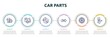 car parts concept infographic design template. included car wheel nut, car boot, disc brake, indicator, spare wheel, transmission icons and 6 option or steps.