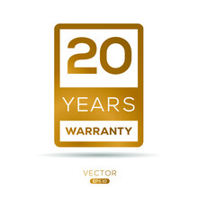 20 Years Warranty Seal Stamp, Vector Label.