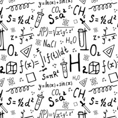 Seamless pattern depicting mathematical and chemical formulas 