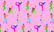 Seamless pattern with dancing people, voguing, LGBT ballroom, vogue, seamless pride pattern, LGBT+ illustration, dancing people vector