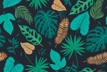 Seamless Pattern With Tropical Leaves. Vector Graphics.