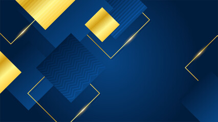 modern luxury dark blue abstract background with gold lines and squares