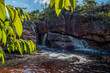 Paraiso well with its small waterfall and characteristic dark water, near the source of the Lençois River in Chapada Diamantina, located in the state of Bahia, Brazil