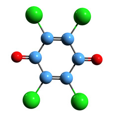 Wall Mural - 3D image of Chloranil skeletal formula - molecular chemical structure of quinone  isolated on white background
