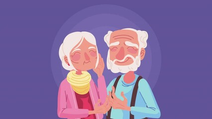 Sticker - cute grandparents couple characters animation