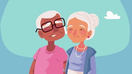 Sticker - cute grandparents couple characters animation