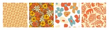 Seamless Vector Retro Floral Patterns In 70s Style