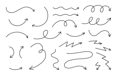 Wall Mural - hand drawn arrows set. vector line doodles isolated on white background.