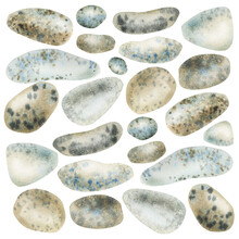 Gray And Brown Pebbles, Marine, A Set Of Watercolor Elements. Illustration For Design And Decoration, Composition Of Postcards, Posters, Illustrations.