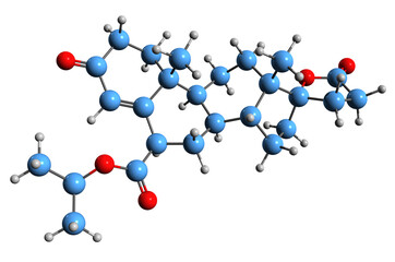 3D image of Dicirenone skeletal formula - molecular chemical structure of steroidal antimineralocorticoid isolated on white background
