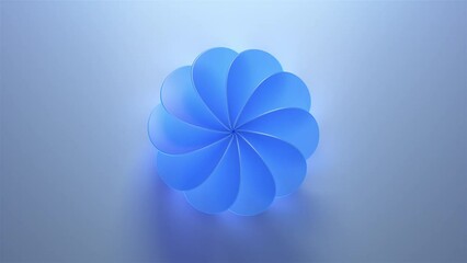 3d render of rotating abstract flower. Circle figure made of glass. Center frame composition. Refractive glass material. Twisted shape. Seamless loop of loading animation.