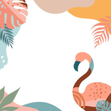 Boho Botanical Summer Sale Post Frame With Tropical Leaves And Flamingo