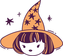Girl In Witch Hat Halloween Illustration