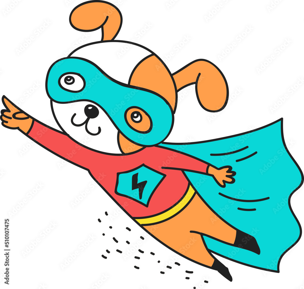 Cute Puppy Dog Superhero Cartoon Character Illustration