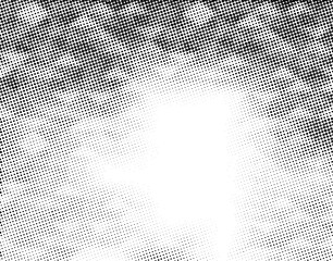 Grunge halftone dots vector texture background . Border Frame .