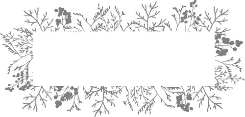 Wall Mural - Grey Winter Coniferous Berries Banner Frame