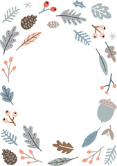 Wall Mural - pine cones acorns berries round frame