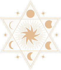 Wall Mural - Six-pointed star with moon phases and sun