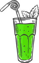 Sketch Summer Green Kiwi With Mint Drink