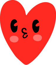 Cartoon Red Heart Character With Kissing Lips