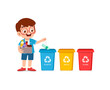 little kid throw plastic waste to recycle bin
