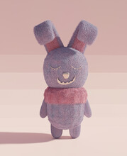 Fluffy Bunny Cartoon Character On Gradient Background.