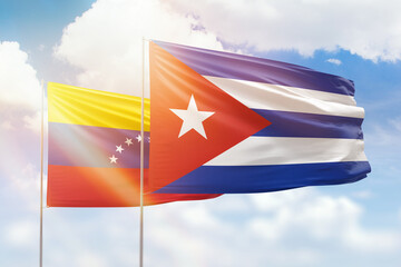 Sticker - Sunny blue sky and flags of cuba and venezuela