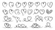 Swirl ornament filigree love heart calligraphic set. Vintage swirling romantic hearts curls flourishes decoration. Modern wedding invitation decor, save date cards, postcard scroll element design