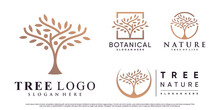 Set Of Nature Tree Logo Design Vector Illustration With Creative Element Premium Vector