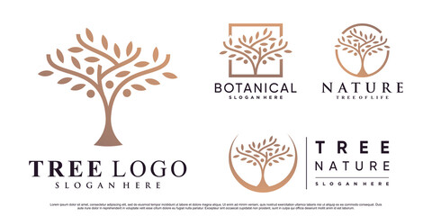 Set of nature tree logo design vector illustration with creative element Premium Vector