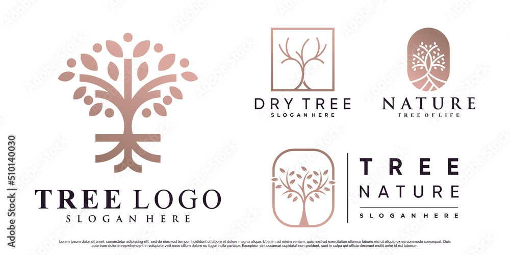 Set of nature tree logo design vector illustration with creative ...