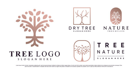 Set of nature tree logo design vector illustration with creative element Premium Vector