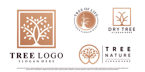 set of nature tree logo design vector illustration with creative element premium vector