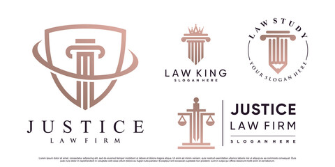 Set of justice law firm logo design with pillar, crown and creative element Premium Vector