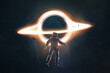 © Marcos Osorio/Stocksy - Astronaut in front of a black hole in the universe