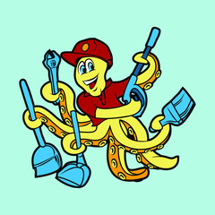 Cleaning Service Octopus Mascot Logo Red 2