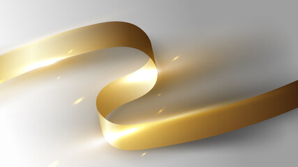 Sticker - 3D realistic luxury golden ribbon roll elements with lighting effect and shade on white background