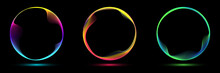 Set Of Glowing Neon Color Circles Round Curve Shape With Wavy Dynamic Lines