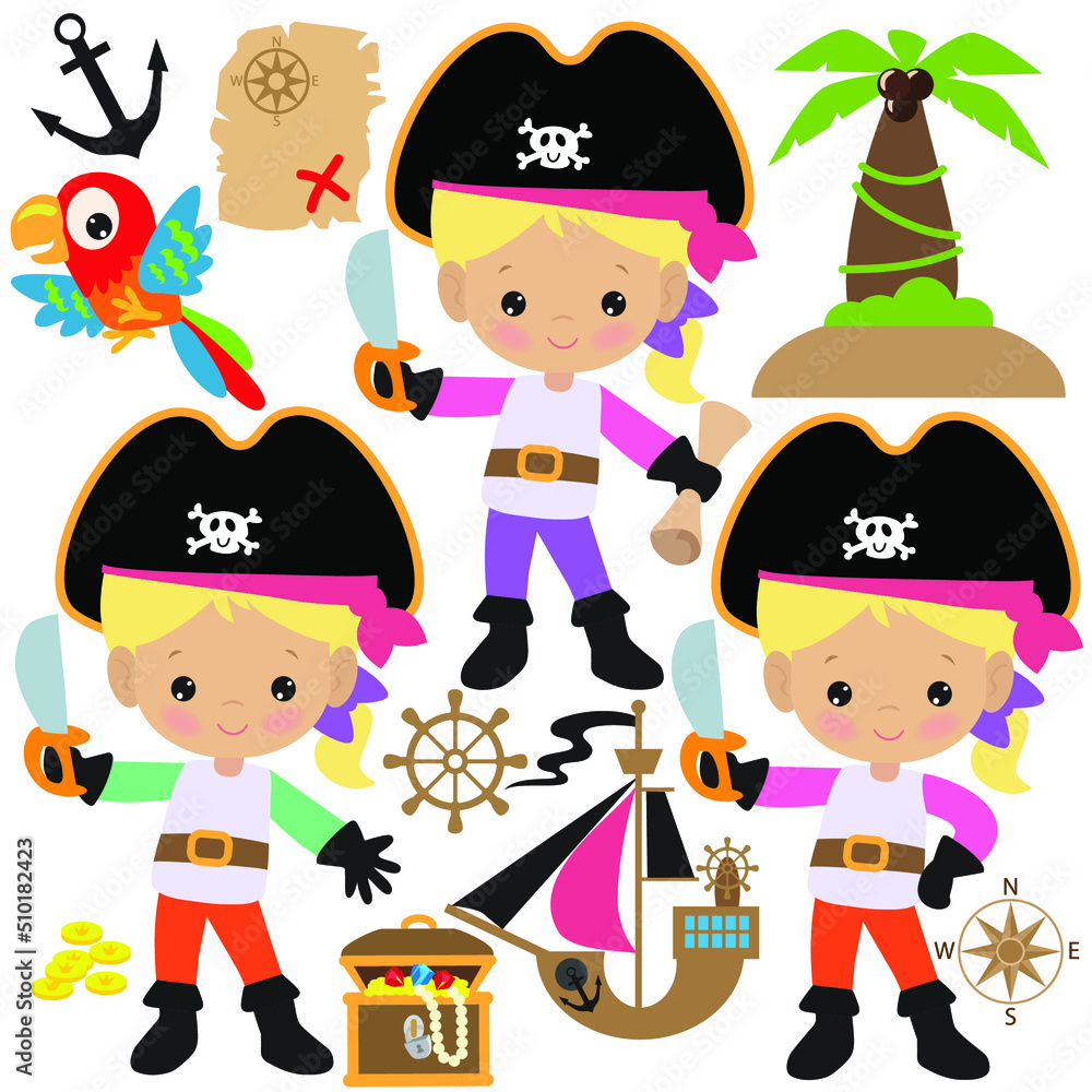 Cute pirate girl vector cartoon illustration Stock Vector | Adobe Stock